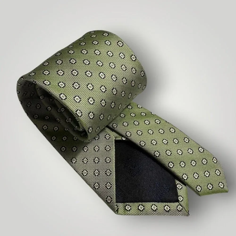 JOS A BANK Tie Polka Dot 100% Silk Necktie Green/Black/White NWOT